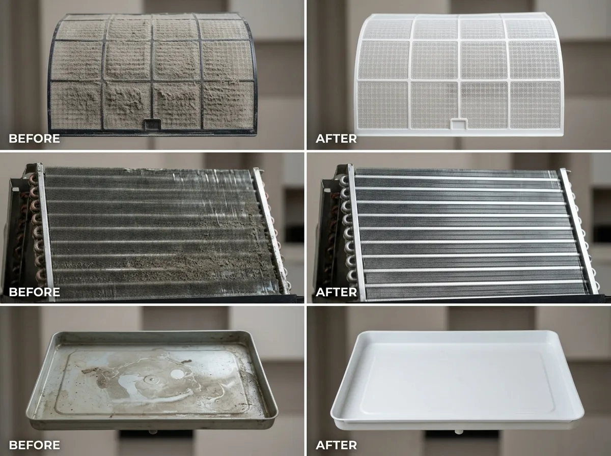 AC cleaning before and after results comparison