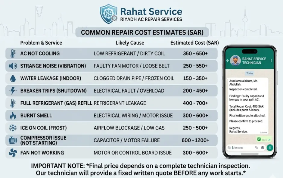 AC repair cost ranges in Riyadh