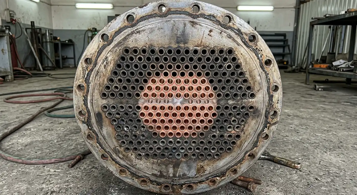 Heat exchanger tubesheet with cleaned and scaled tube ends