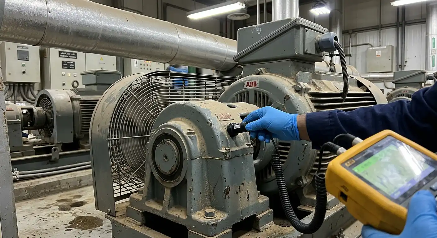 Vibration analyzer checking a compressor motor bearing